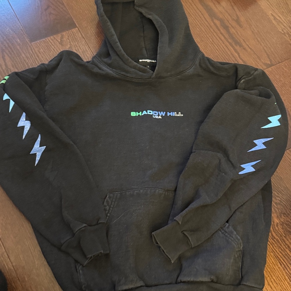 Shadow Hill Black Hoodie with Electric Blue and Neon Green Details